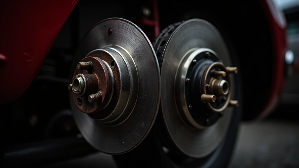 Stabdžių disko ir apkautos detalės, senos ir naujos šalia