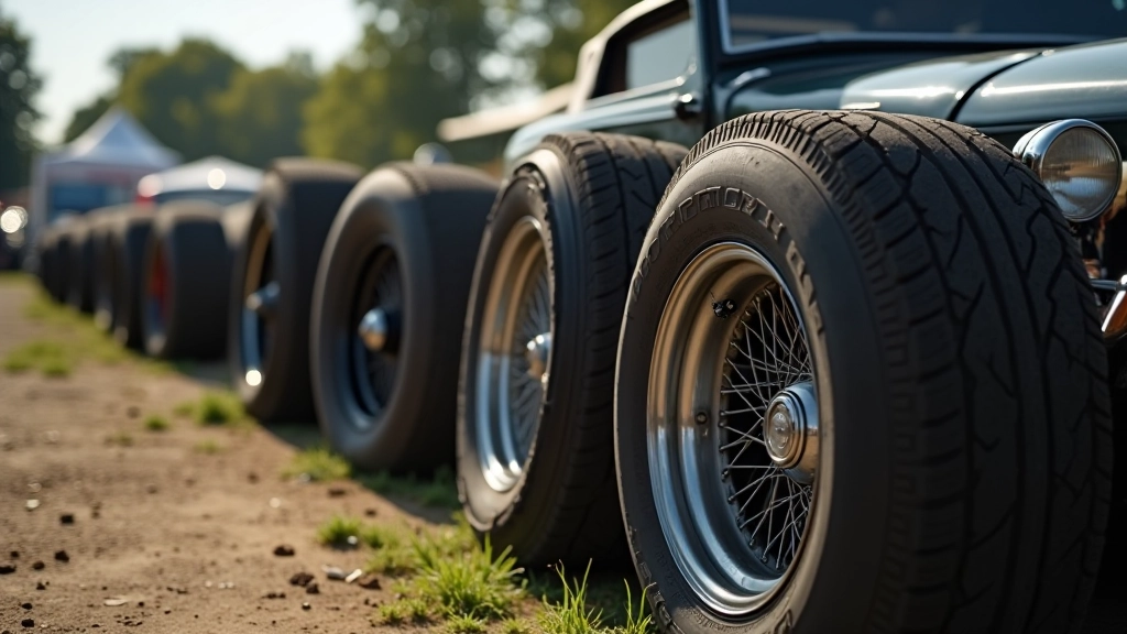 Klasikinio automobilio padangos su ratais, kai kurie su žibintais